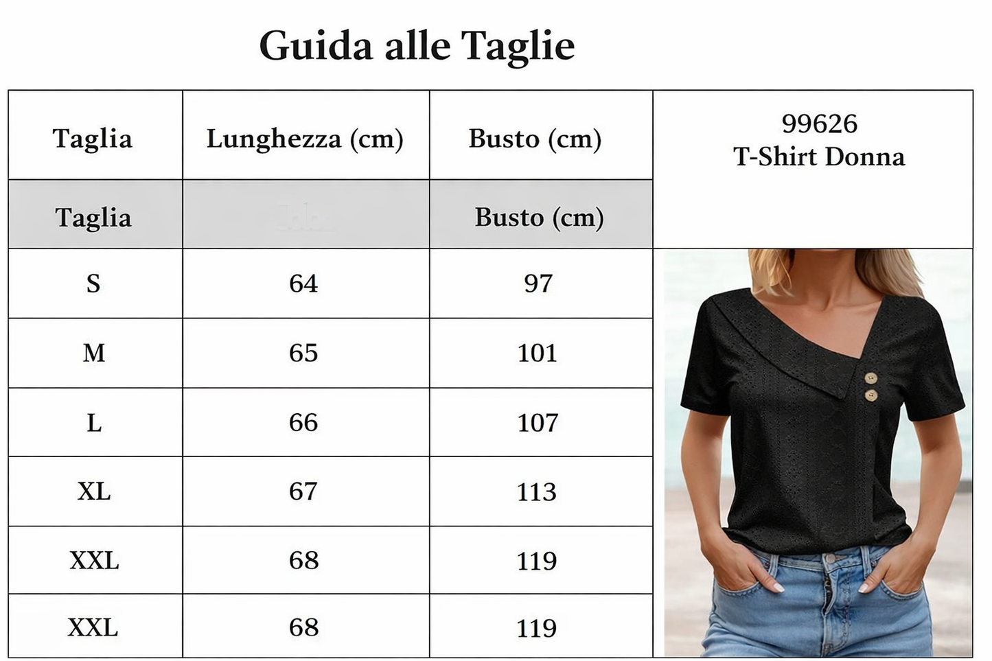 T-Shirt Donna Estiva con Scollo a V e Bottoni