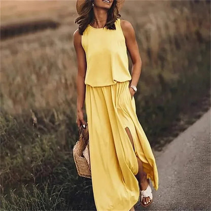 Abito Lungo Fluido con Spacco Laterale – Eleganza Estiva