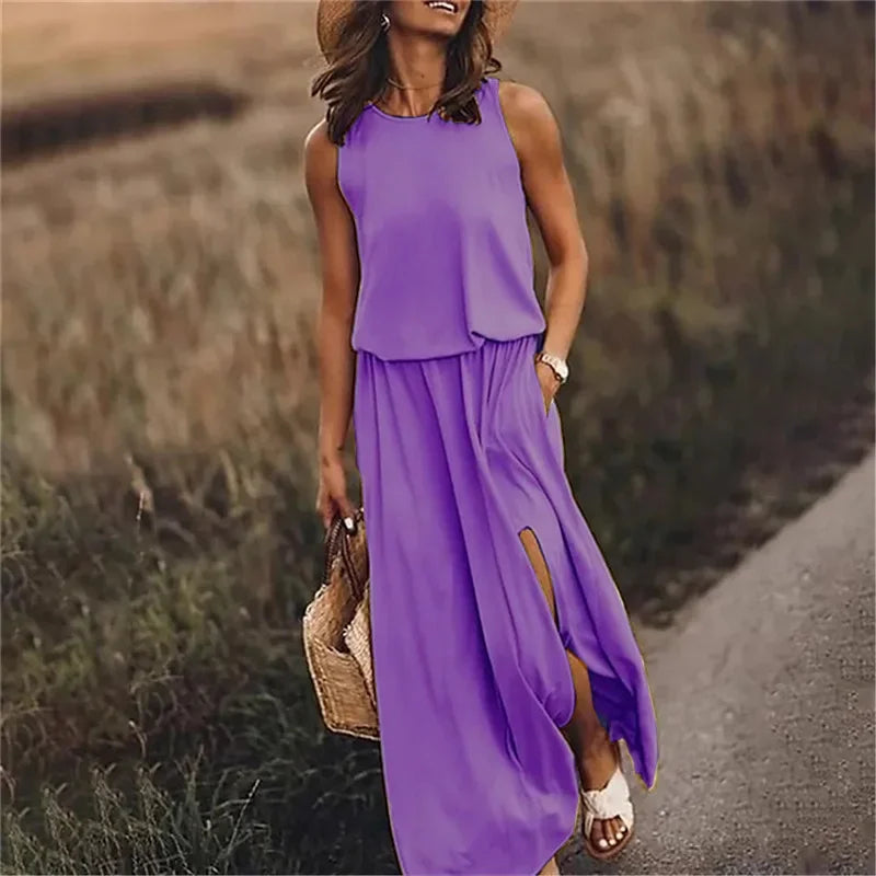 Abito Lungo Fluido con Spacco Laterale – Eleganza Estiva