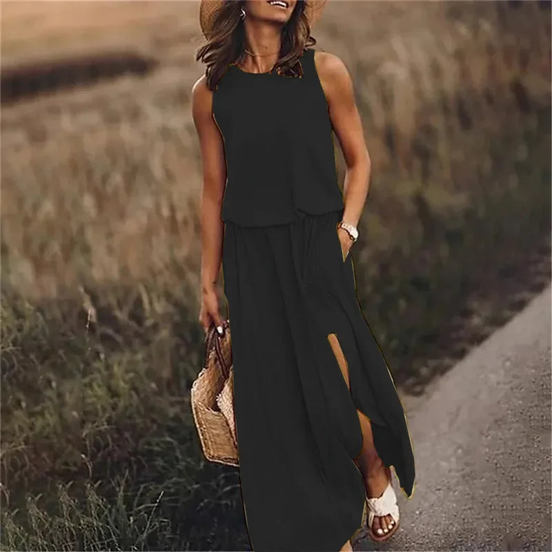 Abito Lungo Fluido con Spacco Laterale – Eleganza Estiva