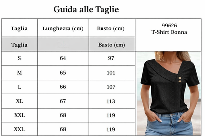 T-Shirt Donna Estiva con Scollo a V e Bottoni