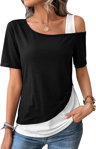 T-shirt Chic con Colletto Asimmetrico