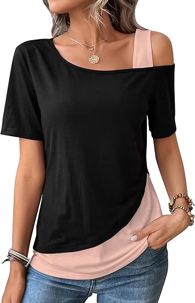 T-shirt Chic con Colletto Asimmetrico