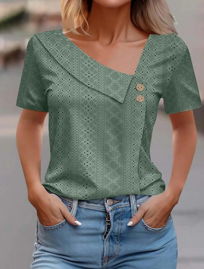 T-Shirt Donna Estiva con Scollo a V e Bottoni